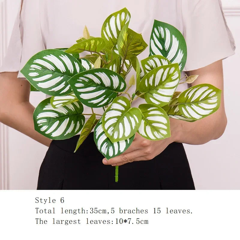 plantes artificielles vertes feuilles variées moderne decoration intérieure extérieure herbe décorative marron rouge blanc