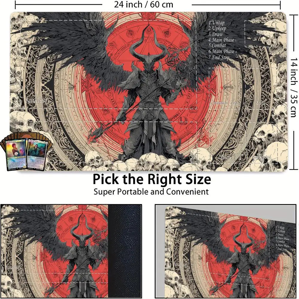 tapis jeu gothique art personnages ailes cartes rouge noir gris