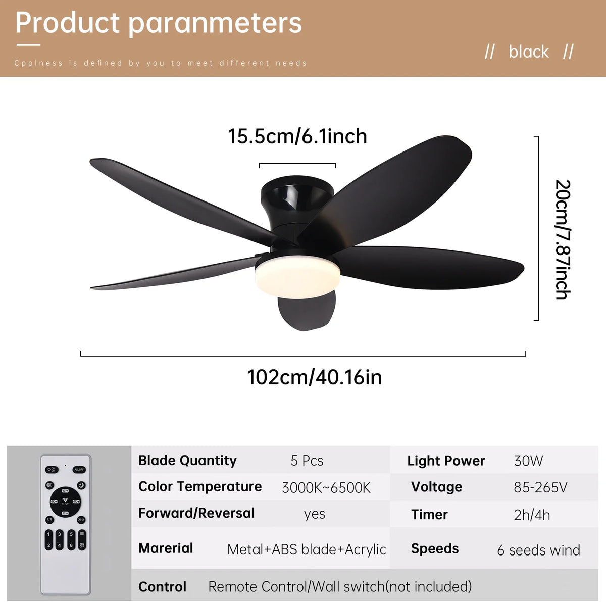 ventilateur led noir moderne télécommande certification rohs flux lumineux certifications ccc cem gs lvd