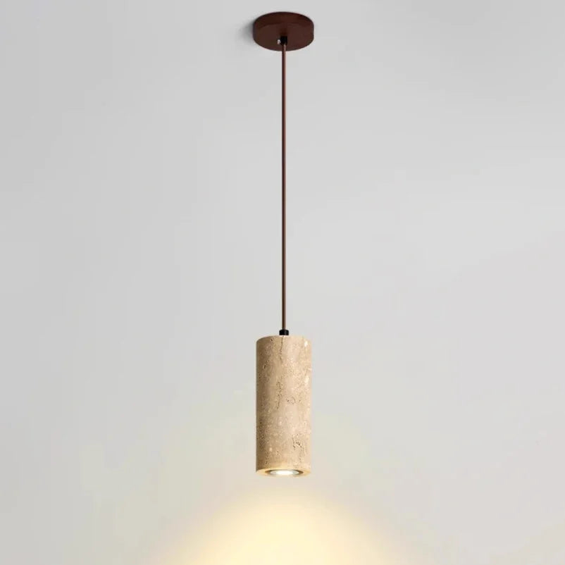 Lampe suspendue moderne minimaliste pierre beige clair texture granulée câble noir pendentif chambre salon