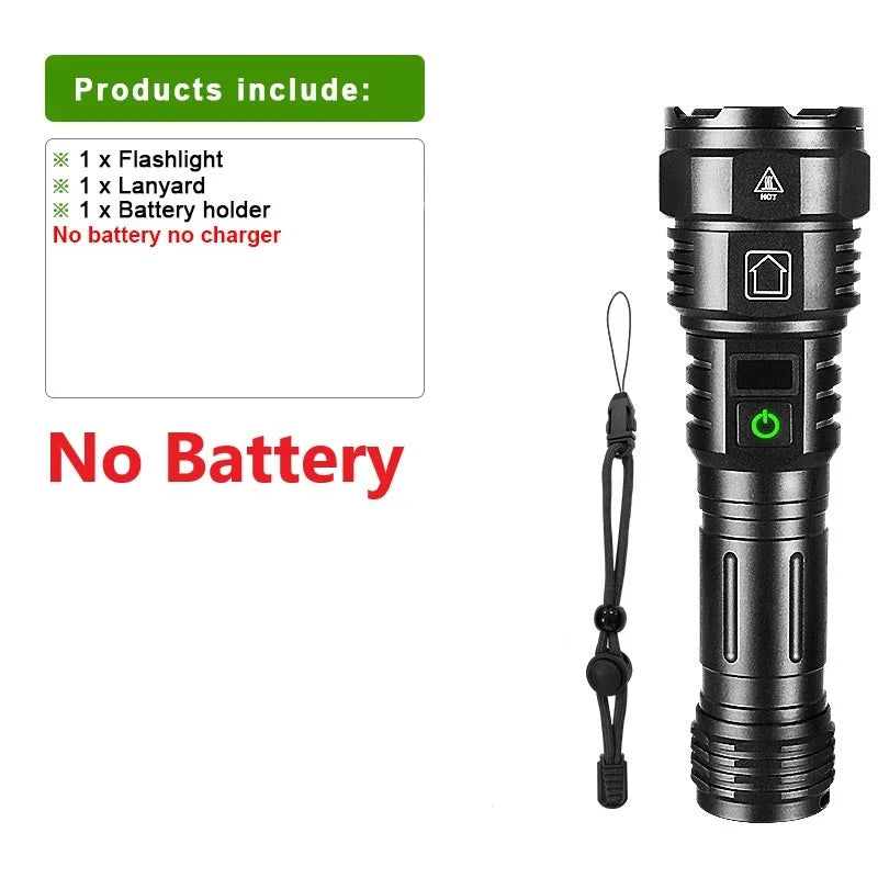 lampe torche noire led 98w modes rechargeable usb type robuste camping