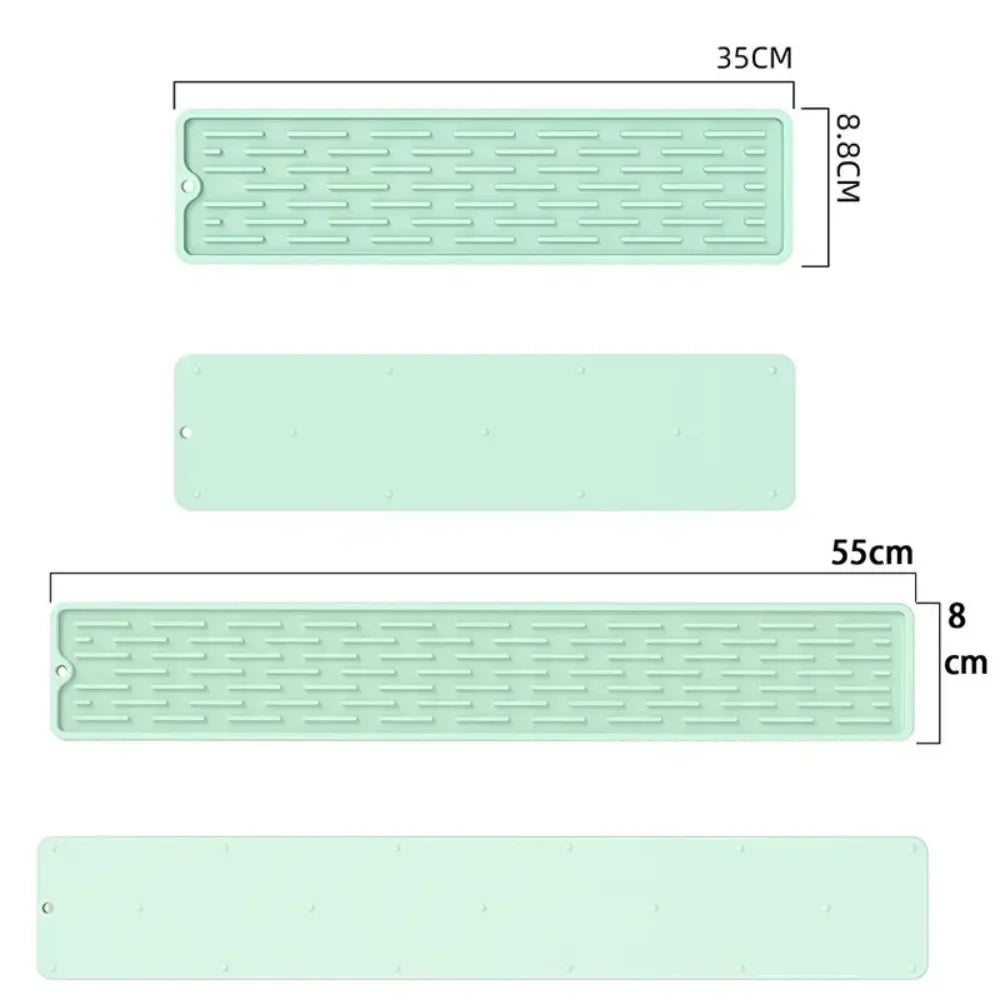tapis vaisselle silicone anti dérapant moderne vert clair gris rayures horizontales durable clips