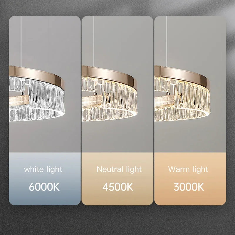 Suspension lumineuse moderne or transparent strass franges câbles suspendus led semi encastrée adjustable