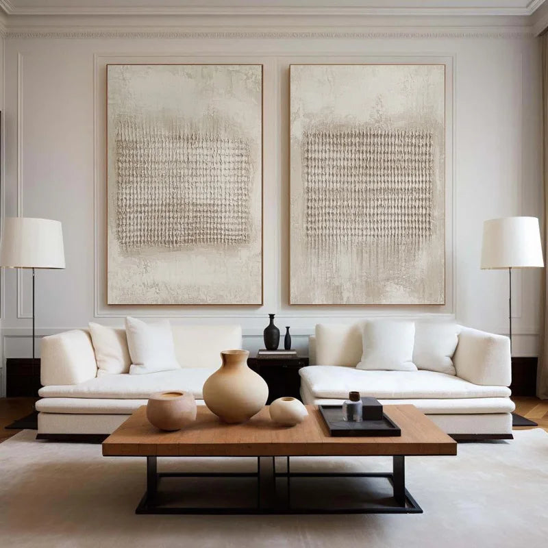 Tableau abstrait contemporain beige texture gris lignes horizontales 50x70cm 40x60cm 30x40cm 20x30cm 55x80cm