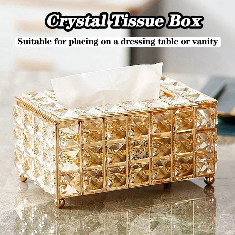 boîte mouchoirs rectangulaire or clair transparent diamants luxueux petits pieds dorés mouchoirs blancs