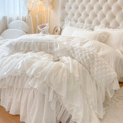 Parure de lit en dentelle blanche 100% coton style coréen avec jupe et taies d'oreiller