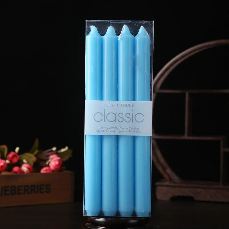 bougies unicolores classiques opaques vert clair rose blanc jaune violet bleu pack bougies générales