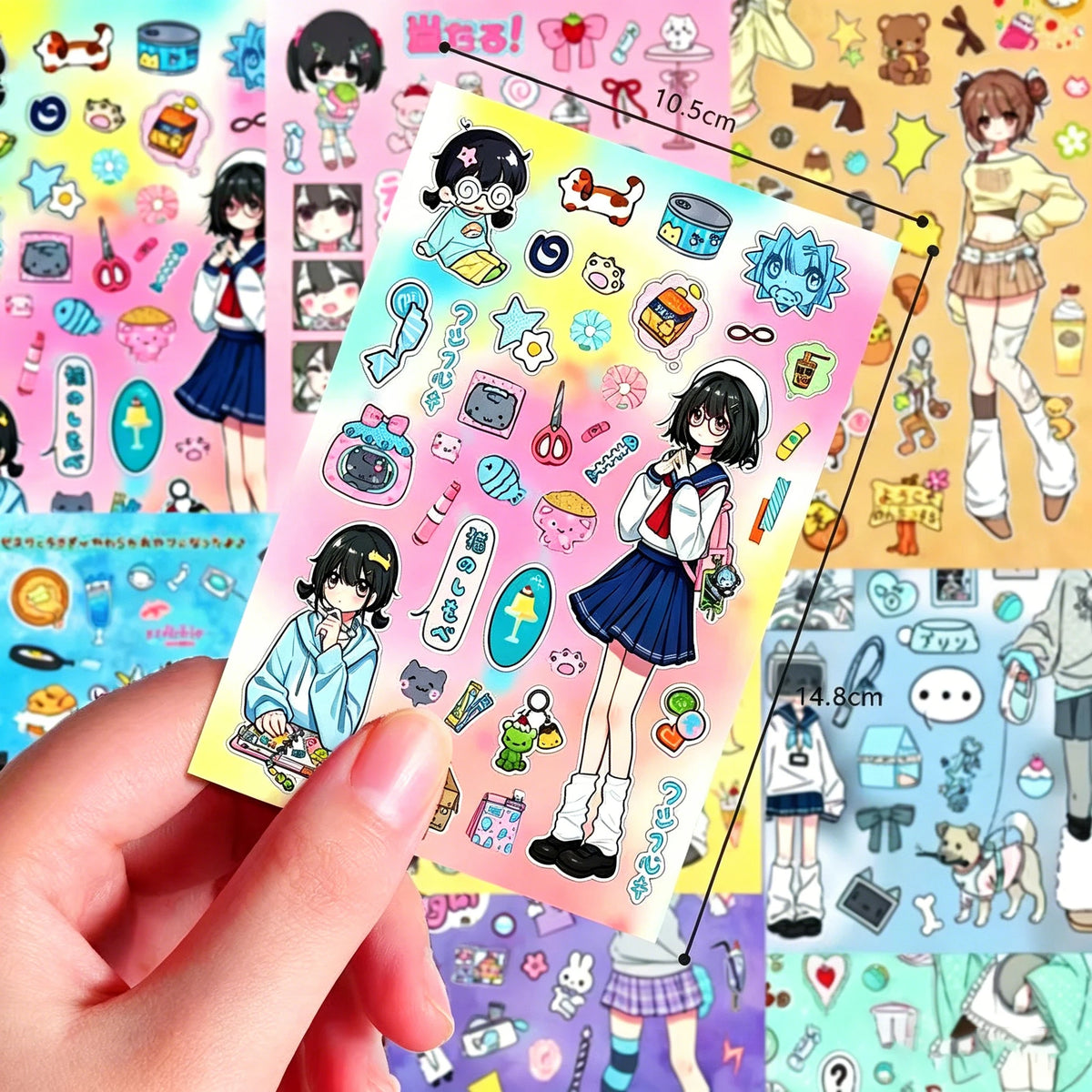 sticker autocollant dessins animés multicolore illustration cartoon personnages objets texte pack matériel collage