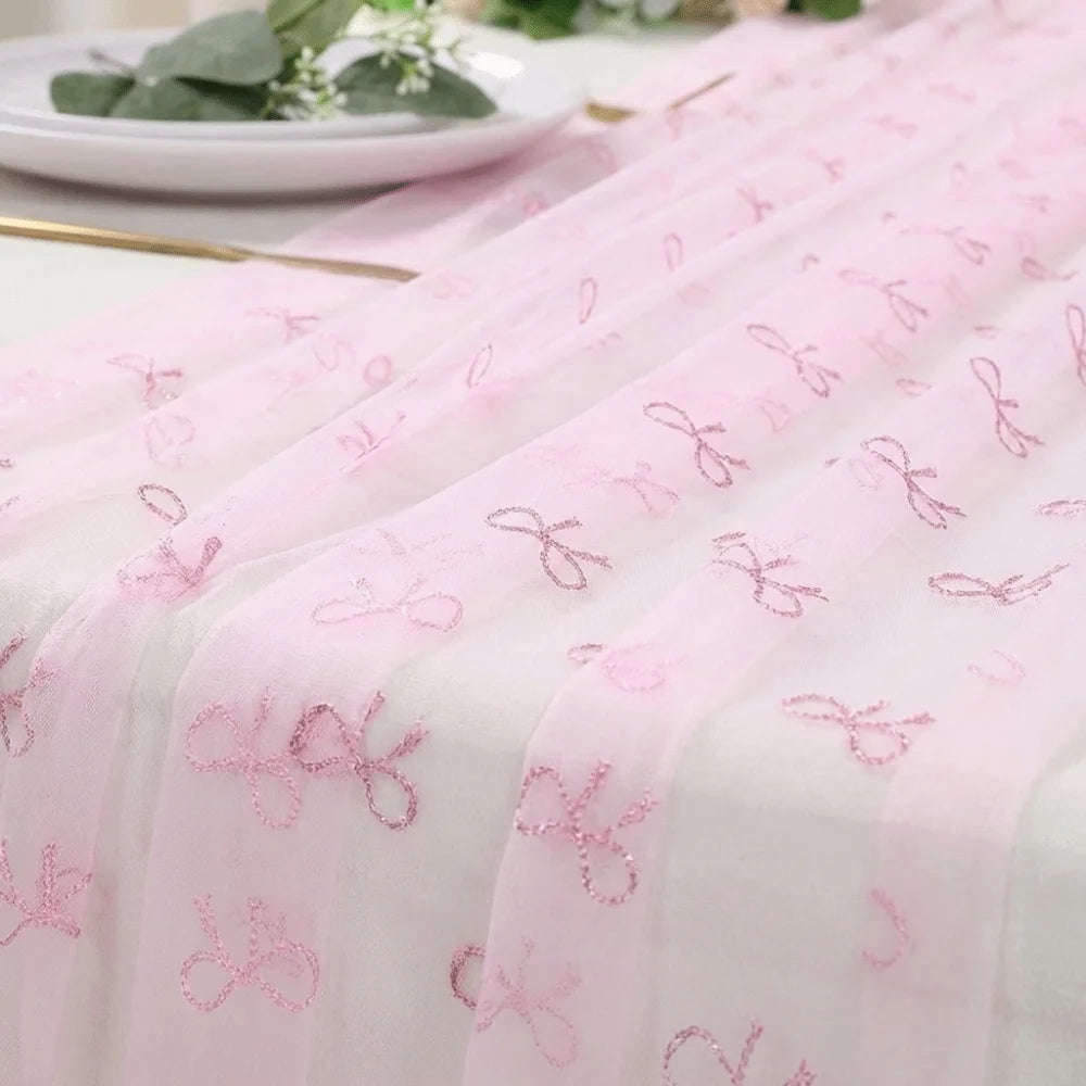 chemin table rose transparent nœuds brodés motif festif décoration mariage table restaurant