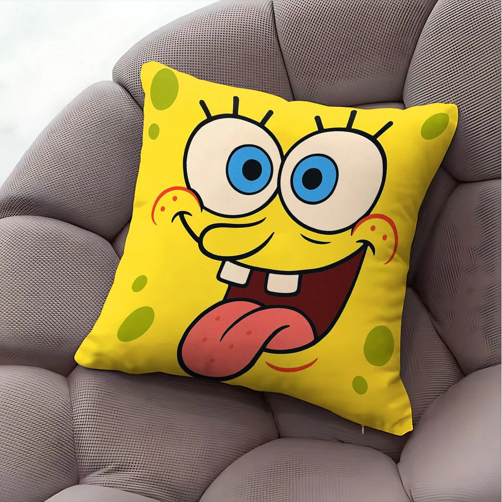 coussin carré jaune motif bob l'éponge décor maison cartoon eco friendly PLAID