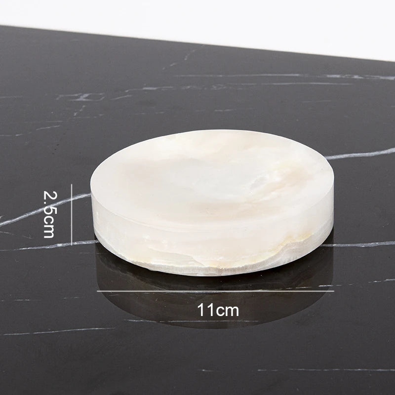 ensemble salle bain marbre onyx blanc distributeur savon porte brosse dents plateau luxe