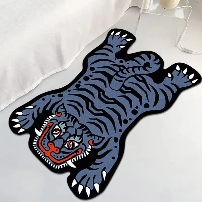 tapis bleu tigre moderne graphique polyester imperméable salon chambre coucher
