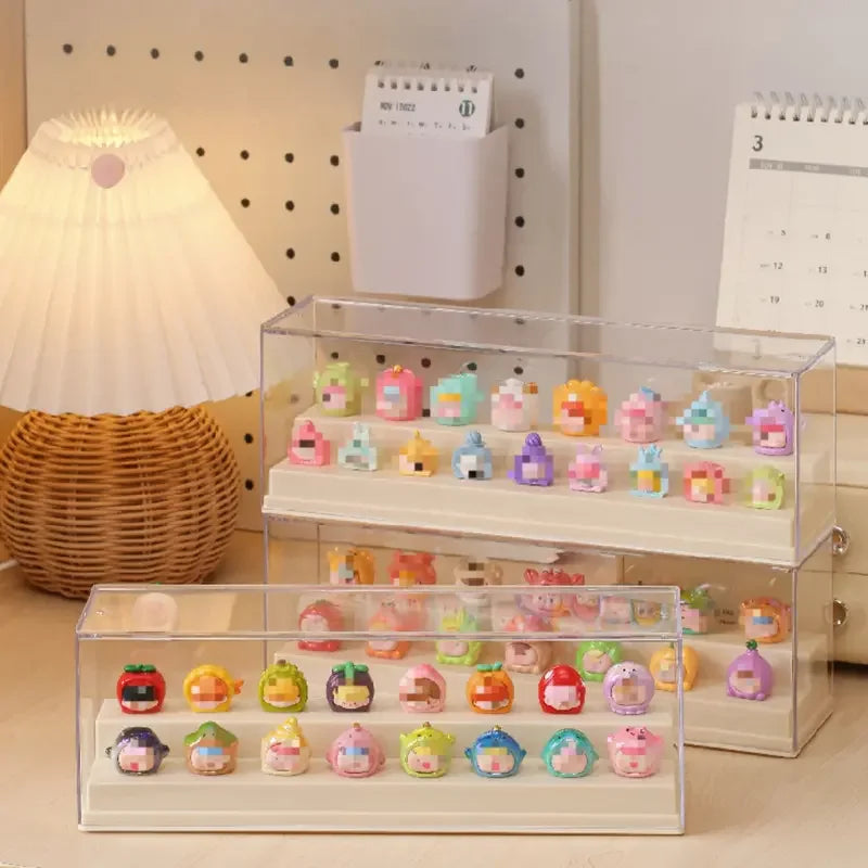 présentoir transparent empilable rangement figurines miniatures blanc beige