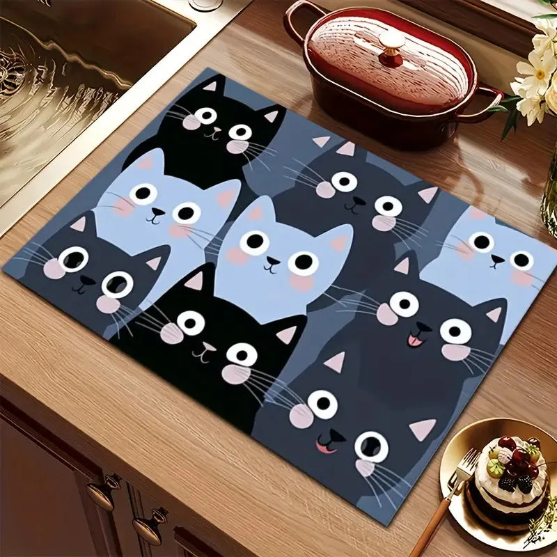 tapis séchage moderne chatons mignons gris noir blanc anti dérapant