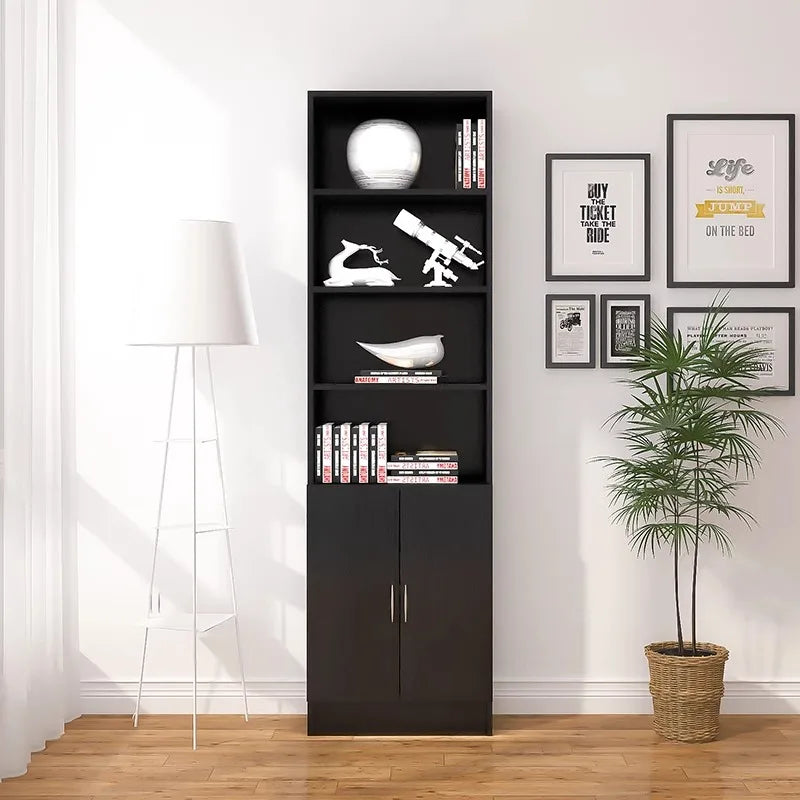 bibliothèque moderne bois multifonction porte unique simple rangement mur blanc noir