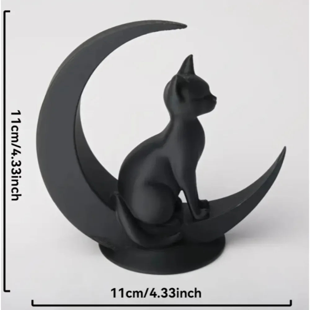 statue chat noir lune art deco decoration intérieure unique moderne 3d fantaisie