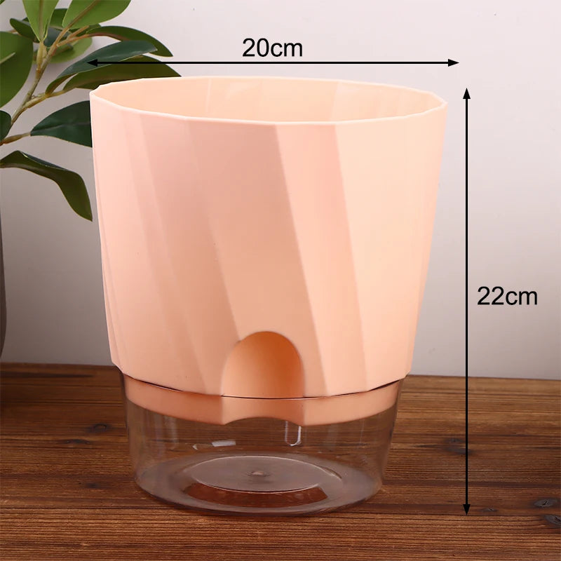 pots plantes transparents moderne minimaliste blanc rose gris rayures diagonales matériau plastique absorption d'eau