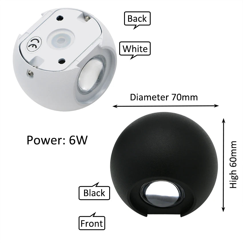 Lampe murale LED moderne sphérique blanc noir 249 2000 lumens 85 265V