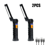 lampe travail rechargeable usb aimant noir lumiere led forte réglages luminosité camping auto défense