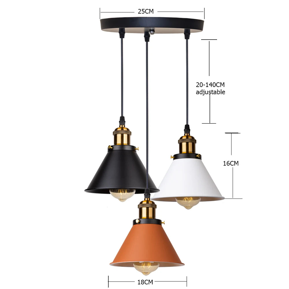 lumière suspendue industrielle conique noire blanche orange éclairage moderne chambre salon