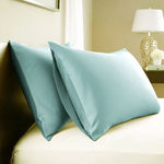 taies d'oreiller coton unies 50x90cm bleu clair moderne non toxique écologique adhésif maison hospitalière