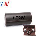 boîte rangement montres cuir velours marron clips métalliques places classique