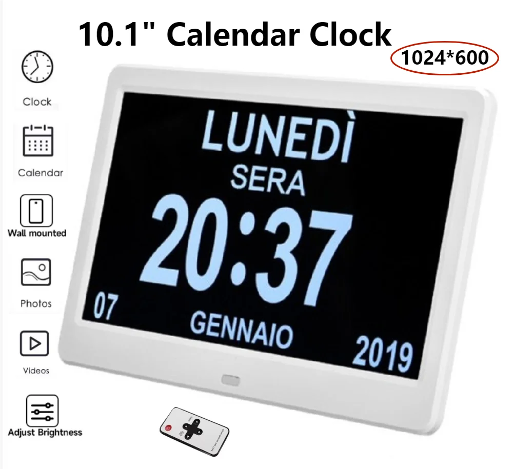 horloge murale numérique écran lcd blanc noir télécommande date heure personnes âgées moderne claire