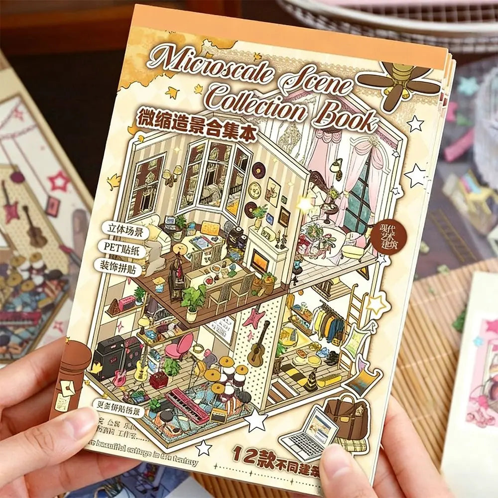 livre scènes miniatures illustrations vintage intérieurs autocollants cartes référence adultes