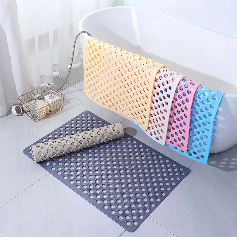 tapis bain antidérapant moderne perforations trou drainage adhésif rose jaune gris bleu beige