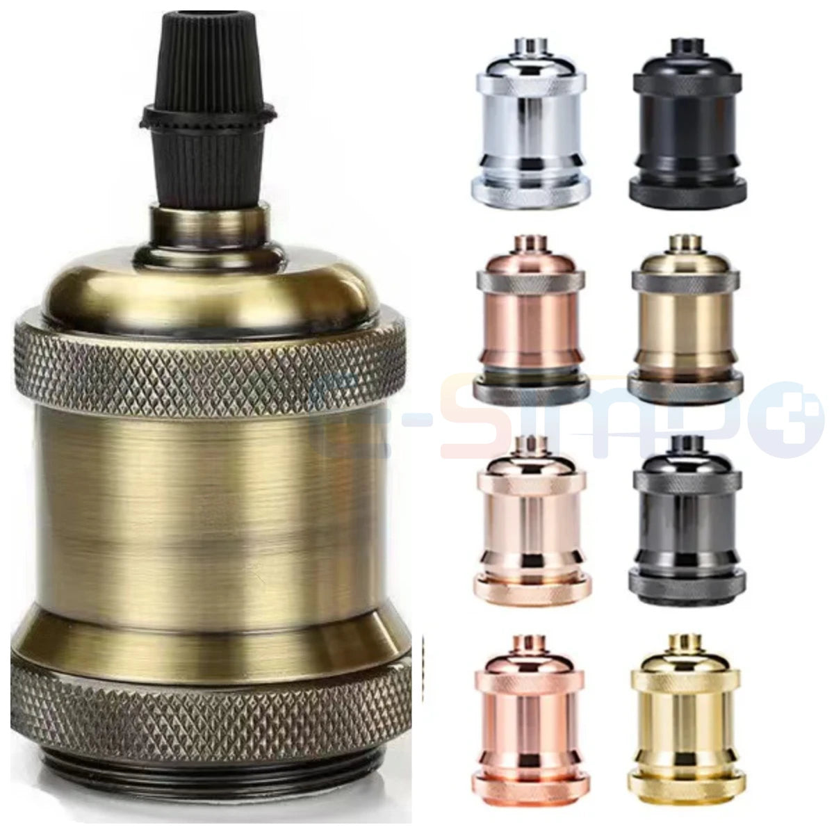 support lampe vintage or noir vis fixations embouts protection base e26 e27 led cfl