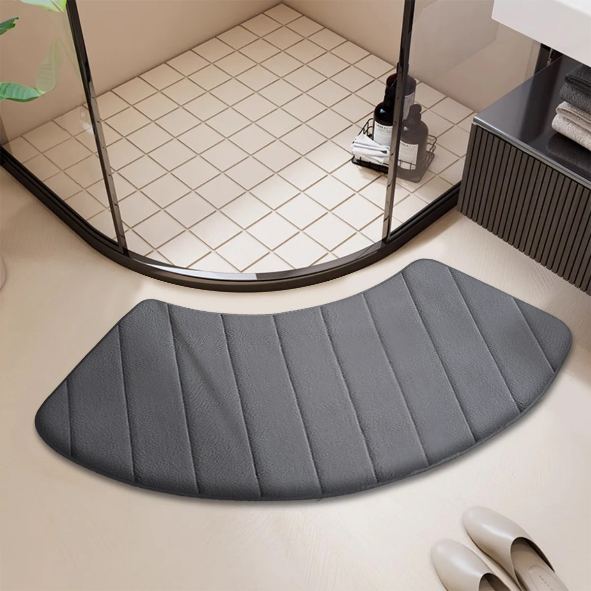 tapis bain gris texture douce motifs floraux moderne absorption polyester dimensions variées