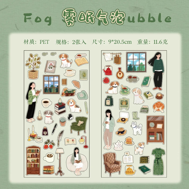 sticker autocollant transparent illustratif multicolore animaux objets ménagers personnages scrapbooking diy bricolage