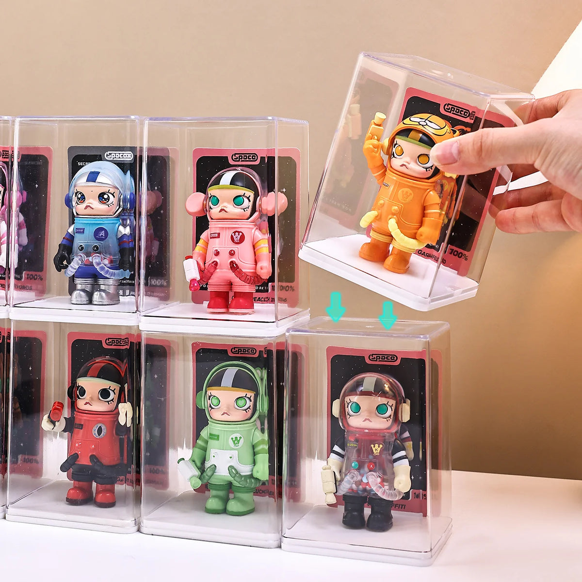 boîtes rangement transparentes acrylique figurines spatiales couleurs modernes cartoon astronautes combinaisons spatiales 6pcs