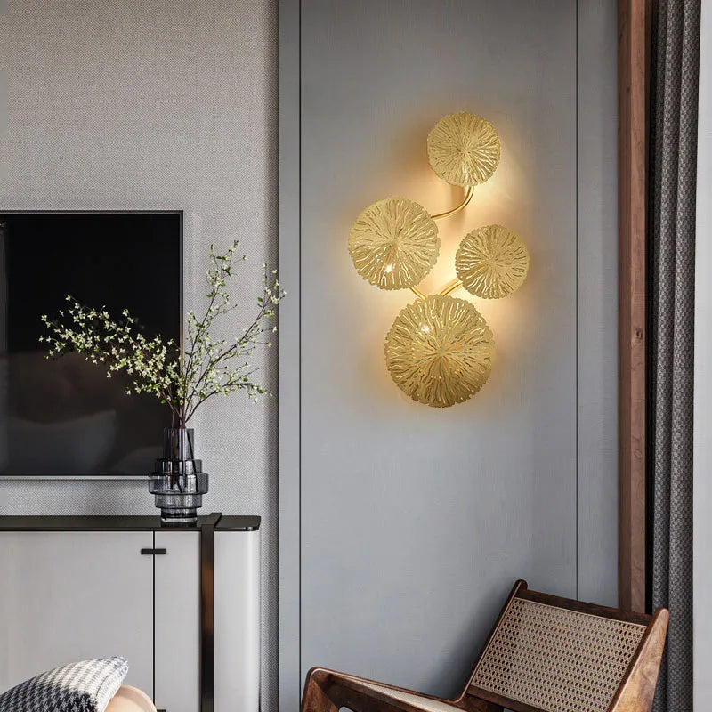 Lampe murale feuille de lotus dorée 4 têtes