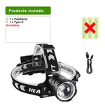 lampe frontale led noire imprimée flèches blanches chargeur usb batterie rechargeable affichage charge restante