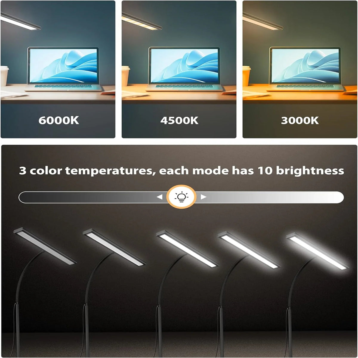 lampe led moderne noir blanc réglable 70cm 160leds 6000k 4500k 3000k