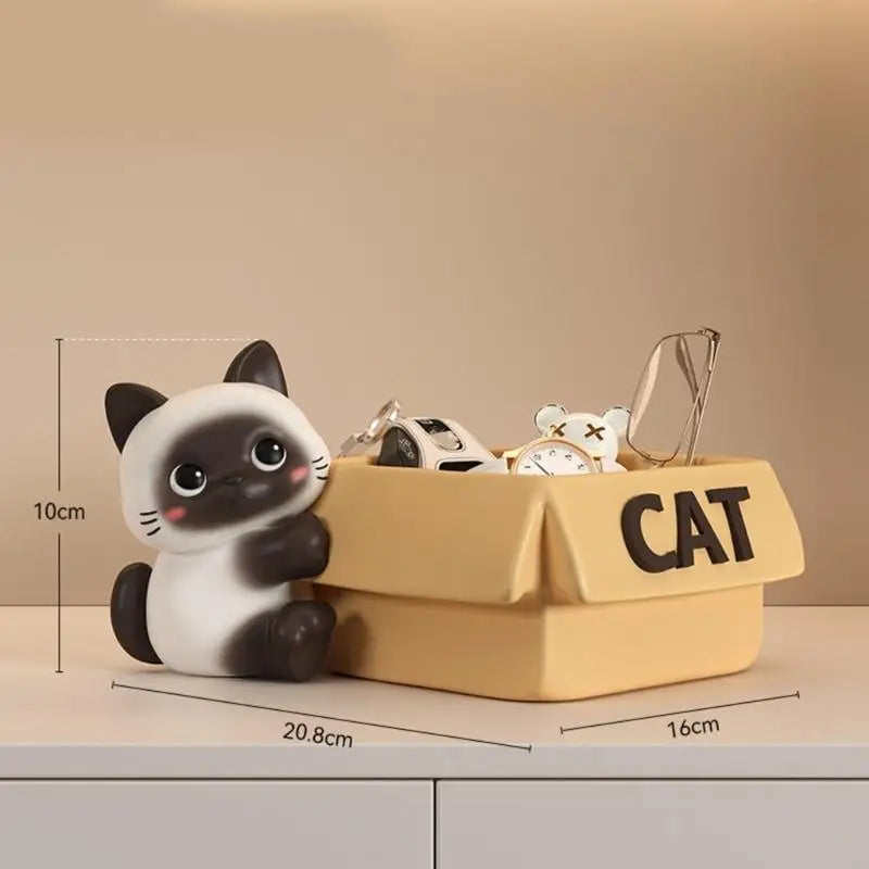 porte bijoux résine chats blanc noir doré moderne cartoon plateau accessoires chats poissons boîtes