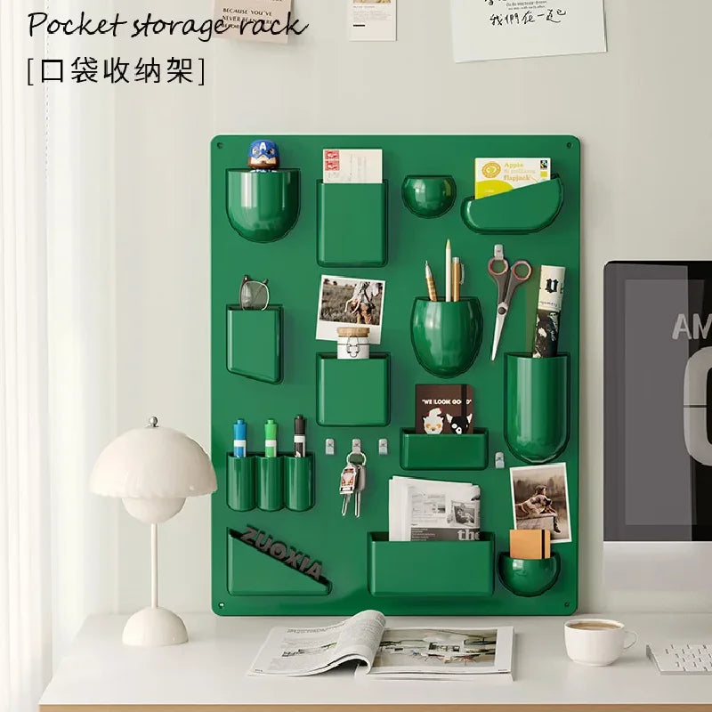 Rack rangement mural moderne compartiments variés orange rouge vert beige porte clés papier crayon