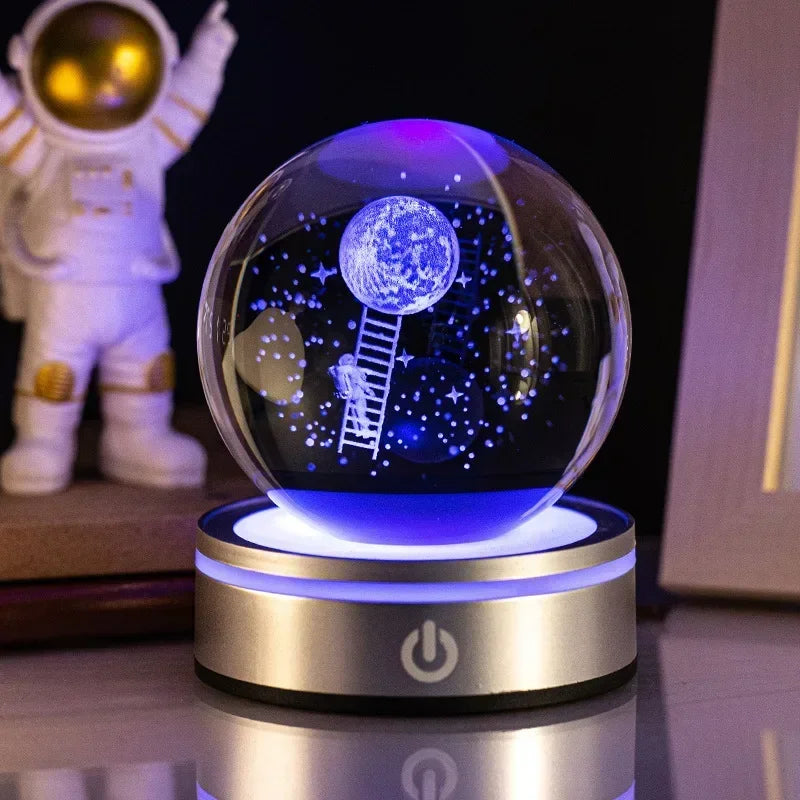 veilleuses boule cristal galactique planètes étoiles moderne lumière led transparentes enfants chambre deco table