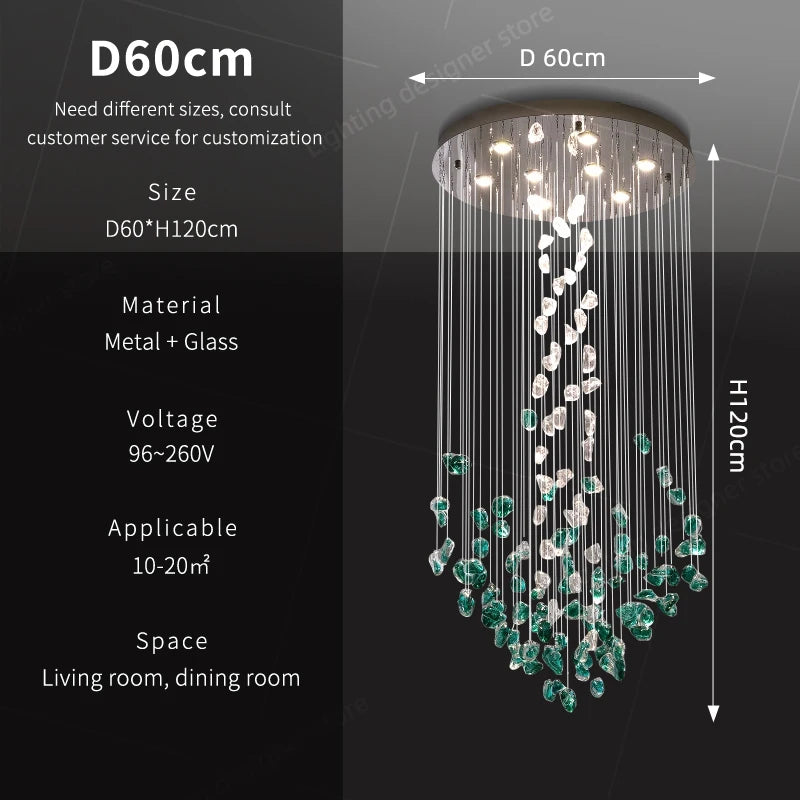 suspension lumineuse led moderne cristal transparent vert blanc