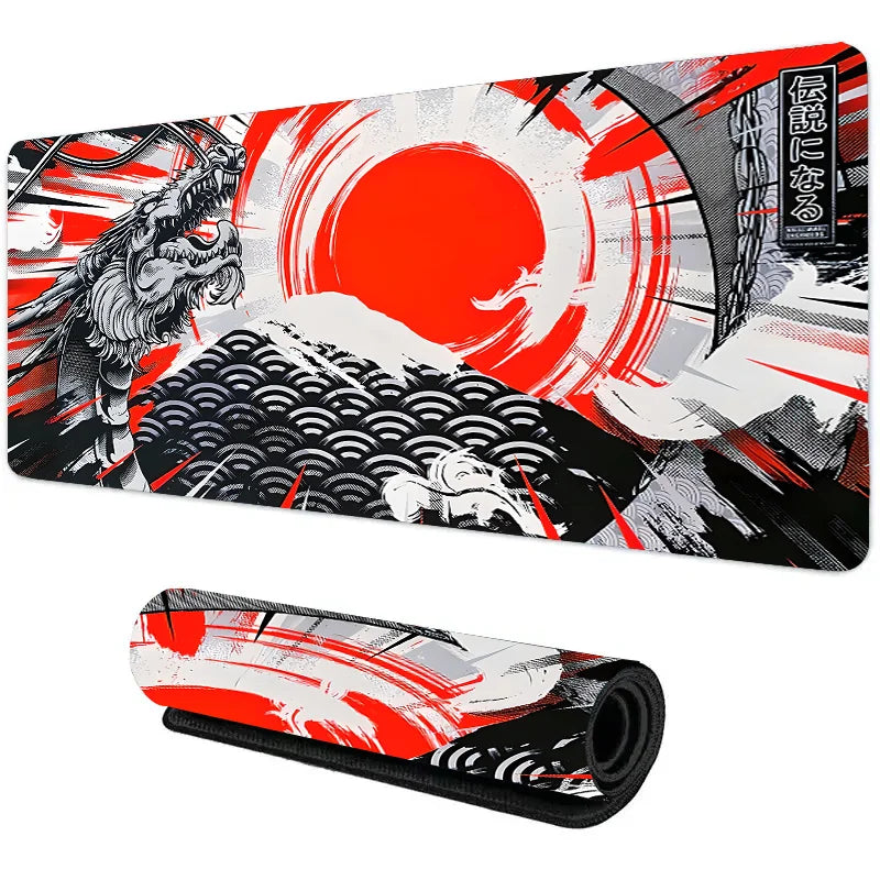 tapis souris dragon noir rouge moderne gaming caoutchouc 400x900x3mm 400x900x4mm