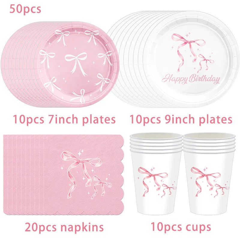 assiettes papier rose serviettes gobelets bannière happy birthday pailles festives enfants femmes anniversaire mariage