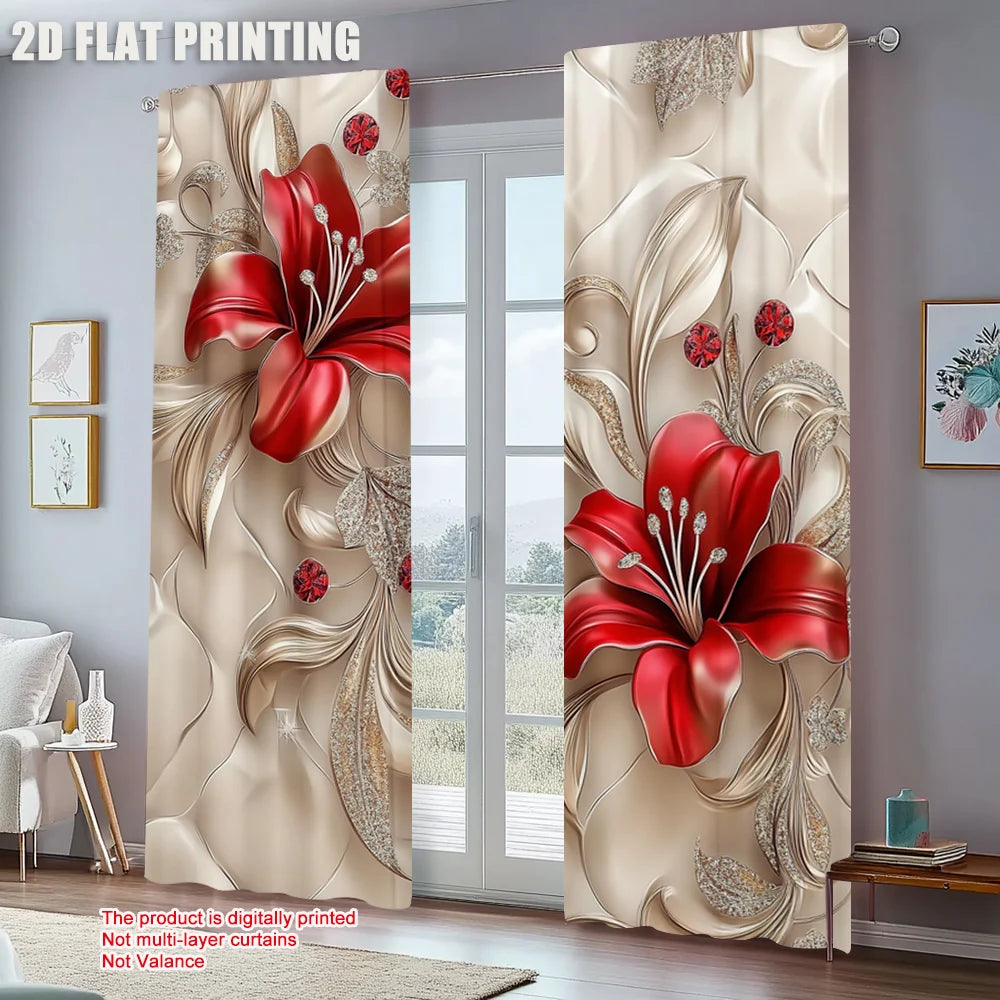 rideau floral moderne fleurs lilas feuilles beige rouge blanc opaques chambre