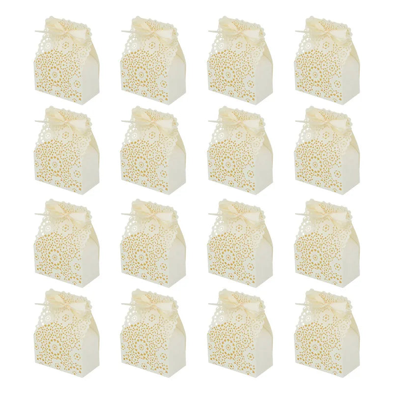 boîte cadeau blanc fleurs dorées ruban classique mariage anniversaire noël saint valentin halloween pâques