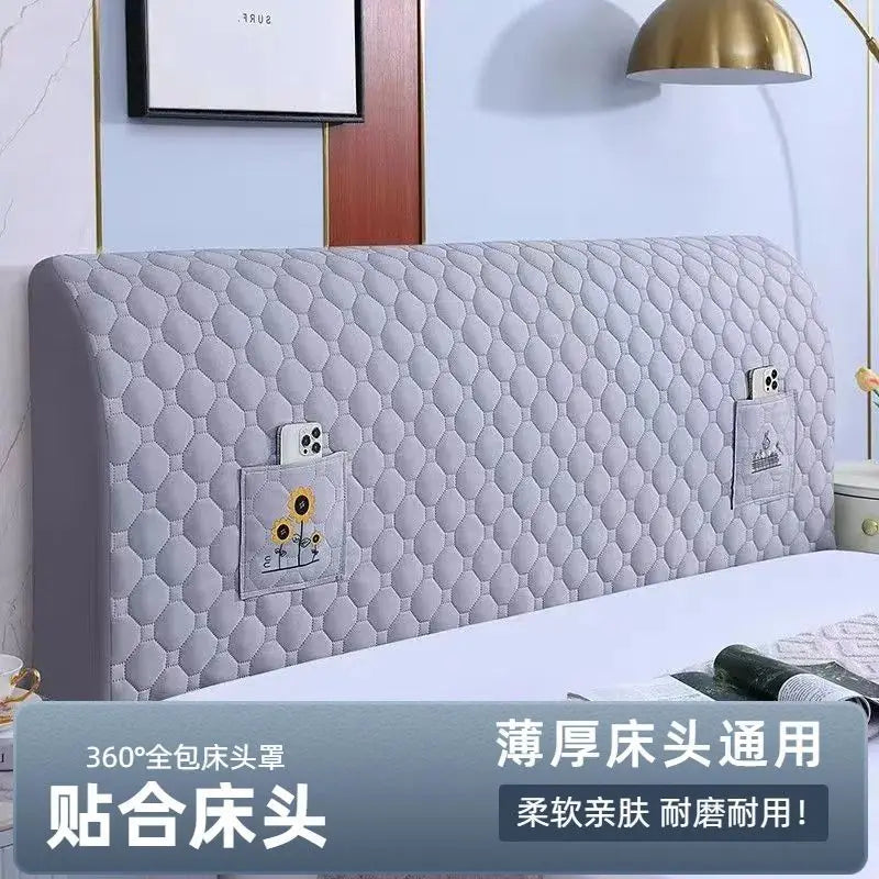 protège tête lit gris clair moderne poche rangement adhésif texture géométrique