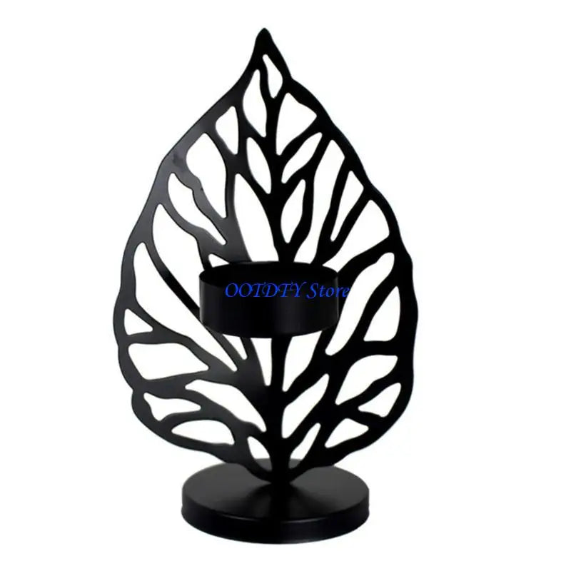 support bougie moderne élégant feuille stylisée gravure bougie non incluse base plate doré