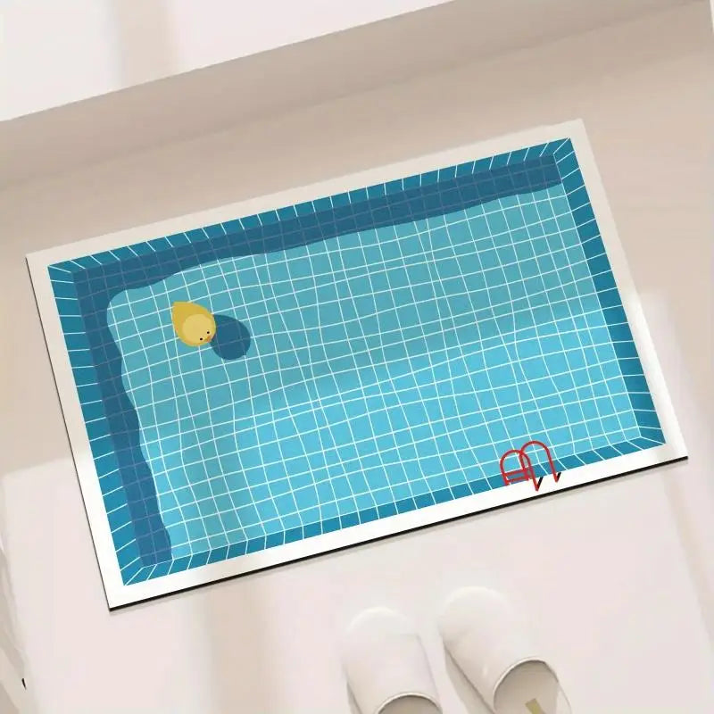 tapis sol antidérapant pvc bleu blanc motif piscine moderne rapide séchage