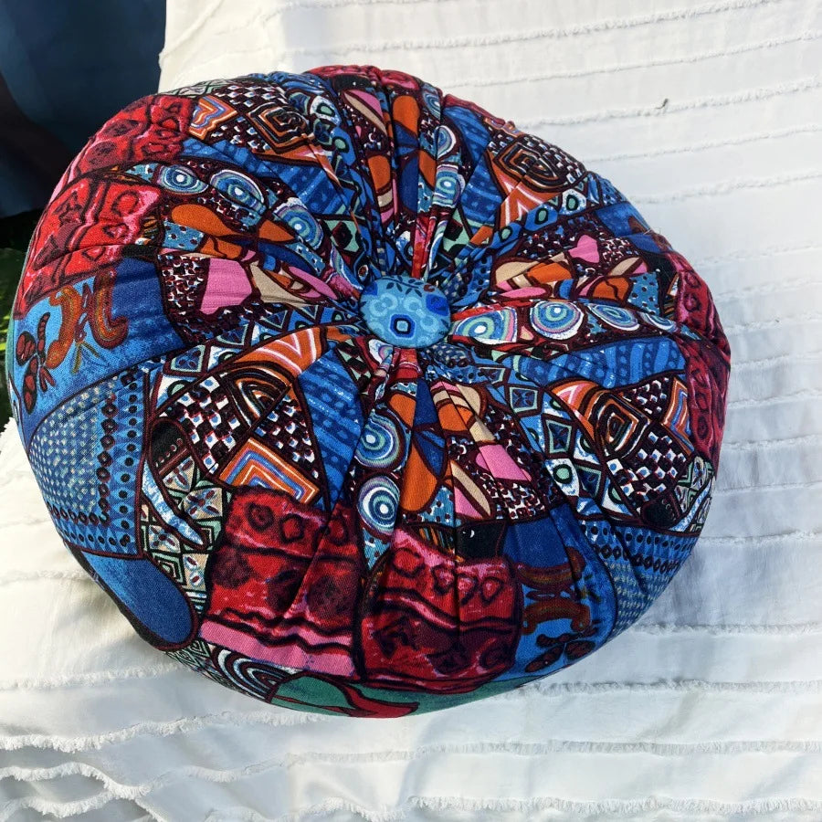 coussin siège rond bohème motifs floraux géométriques velours cotonnable intérieur extérieur