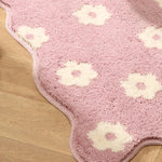 tapis bain moderne rose clair fleurs blanches absorbant rapide sec handwashable polyester