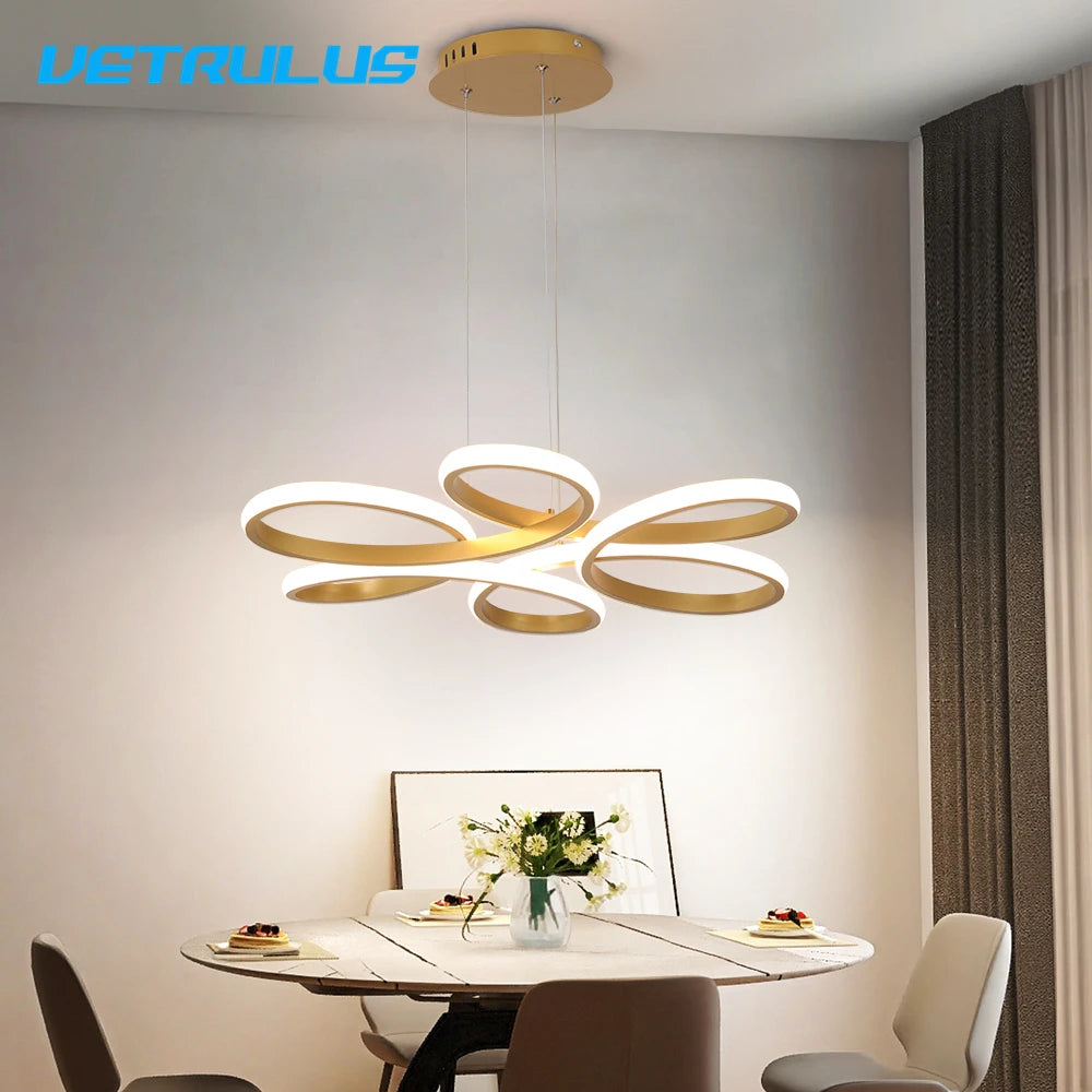 lampe suspendue moderne blanche dorée salon chambre contemporaine télécommande inclusion chaînes suspension